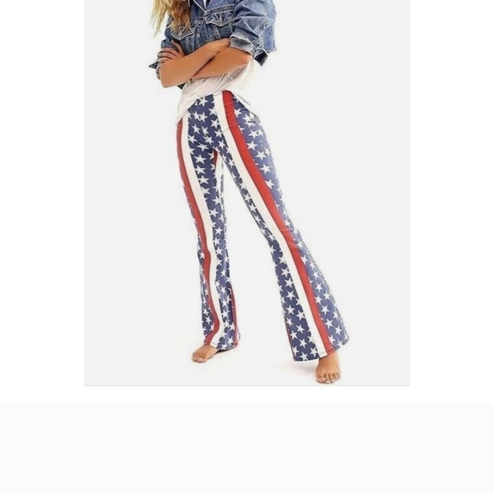 Free People Red and Blue Star Flare Jeans - Picture 2 of 5